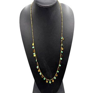 J. Crew Green Enamel Fringe Discs Chain Long Necklace Gold Tone Modern Minimal